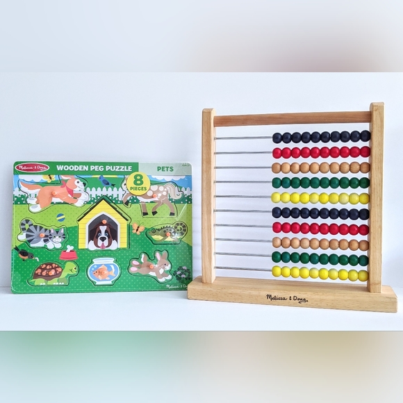 Melissa & Doug Abacus & "Pets" Wooden Peg Puzzle - Picture 1 of 13